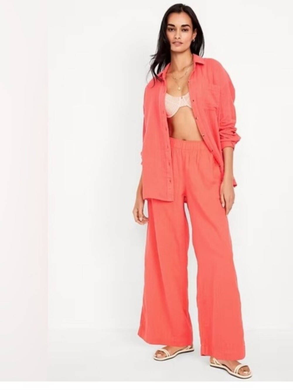 Old Navy Bright Coral Elastic Waist Casual Pants
